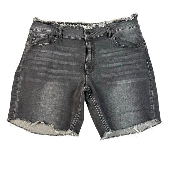 Kancan Shorts Black Women Plus Sz 18 Stonewashed Denim High Rise Raw Frayed Hem - Picture 1 of 7